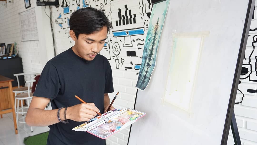 Salah satu workshop melukis yang diadakan di Ngalup.Co